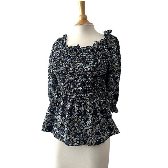 Max Studio Top Blouse Shirt With Ruffles Size Small BOHO Classic Floral Pattern - Picture 1 of 4